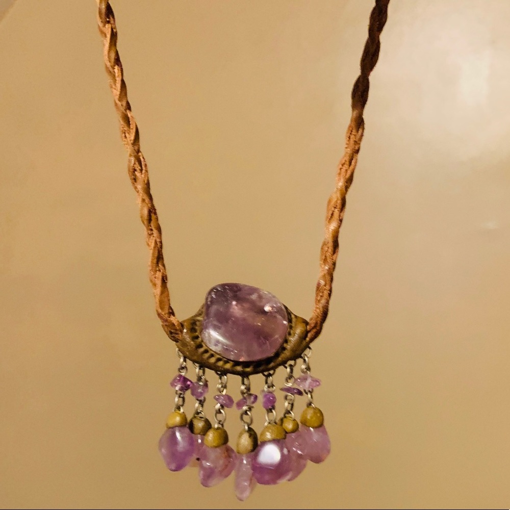 Amethyst and Leather Necklace